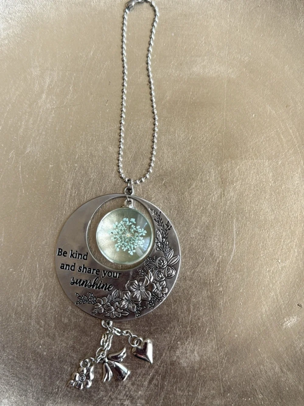 Silver Floral 'Be Kind and Share Your Sunshine' Car Charm Gift Pretty